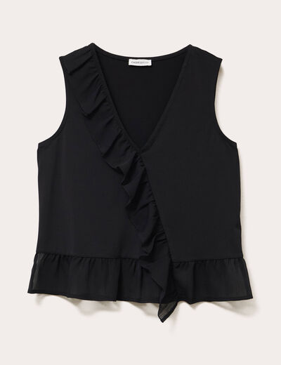 Blouse sans manches volants noir femme