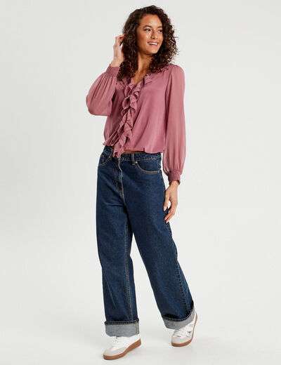 Blouse volants vieux rose femme