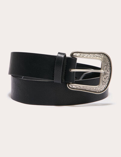 Ceinture large boucle western noir femme