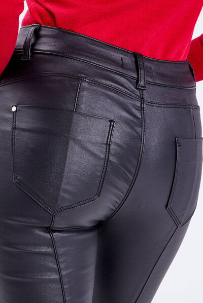 Jeans skinny enduit noir femme