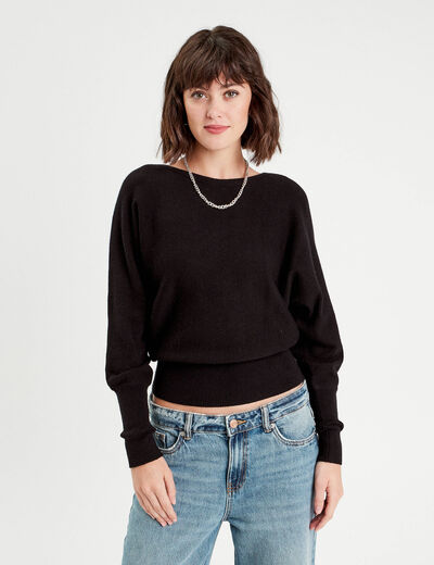 Pull manches chauves-souris noir femme