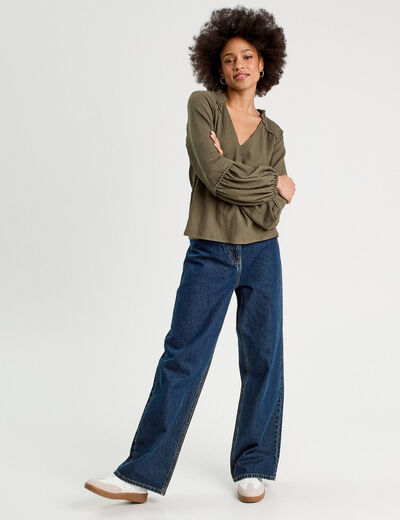 Blouse manches longues vert kaki femme