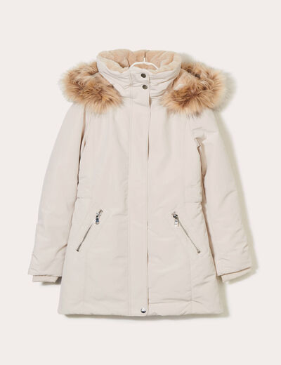 Parka droite avec capuche ecru femme