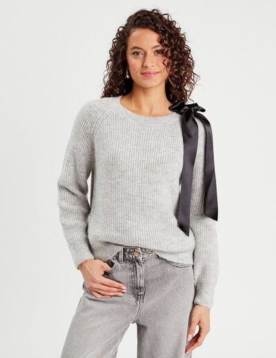 Pull avec noeud gris clair femme
