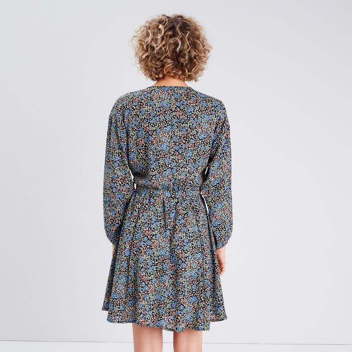 Robe évasée ceinturée denim noir femme