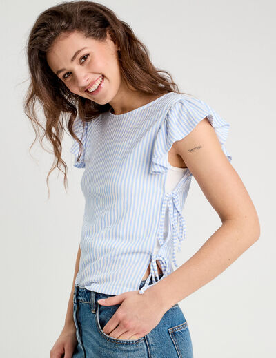 T-shirt noeuds côtés bleu femme