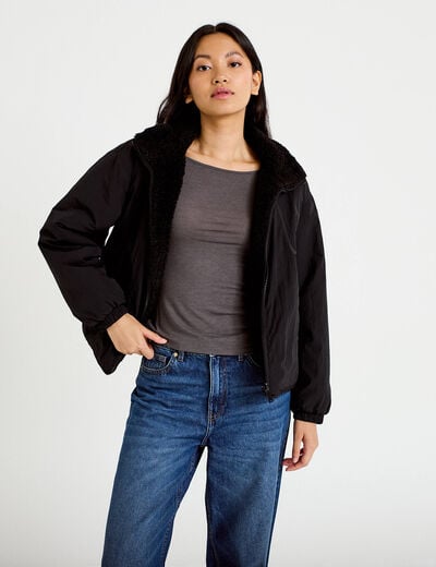 Veste r&eacute;versible effet polaire noir femme