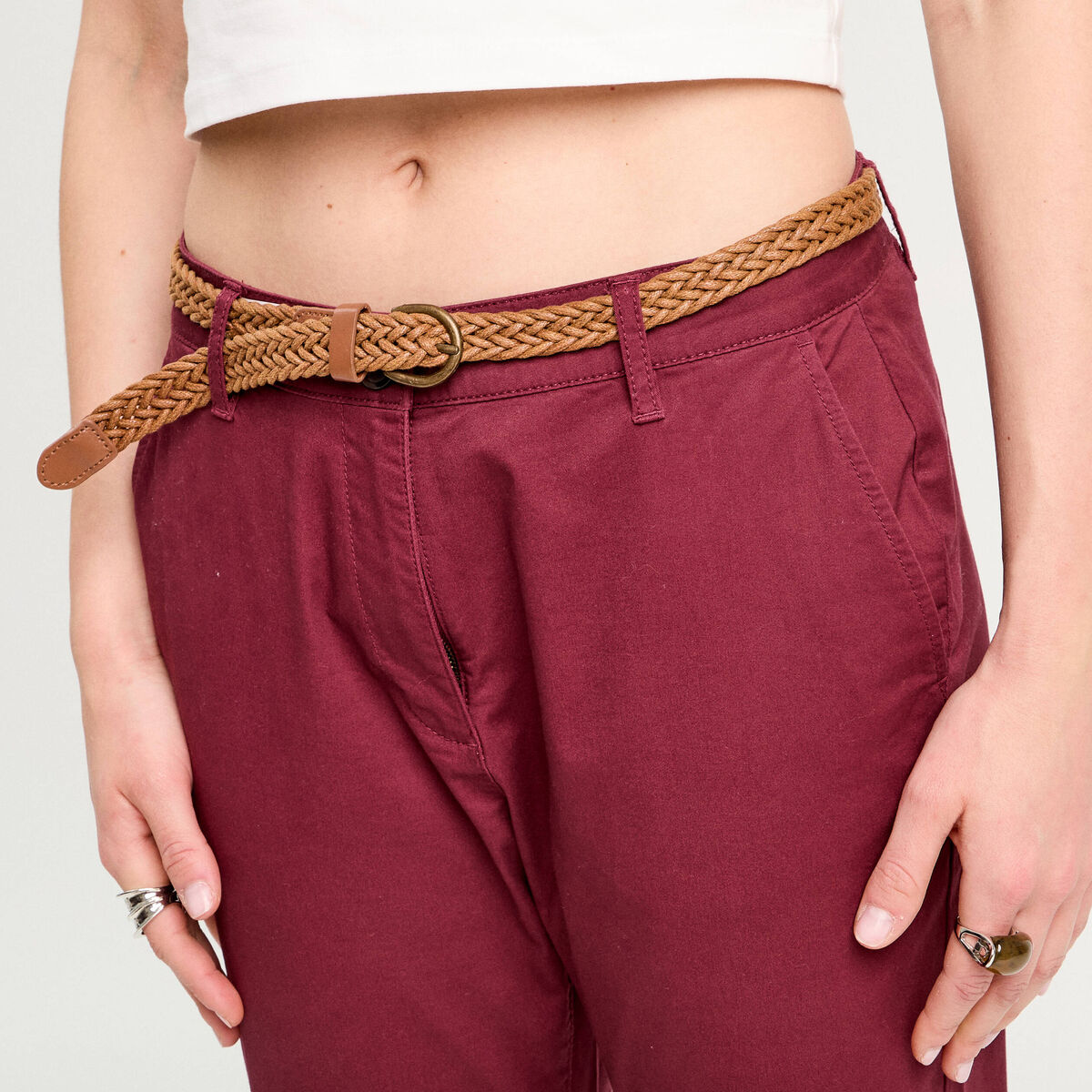 Pantalon chino 7/8ème bordeaux femme