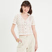 Top macramé boutonné ecru femme