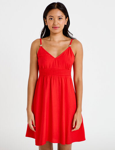 Robe courte d&eacute;collet&eacute; bretelles fines rouge femme