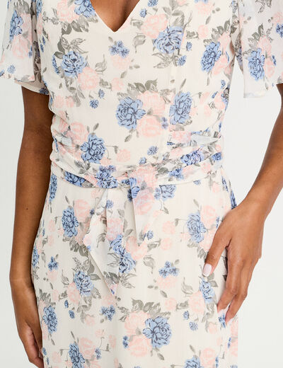 Robe midi évasée col en V blanc femme