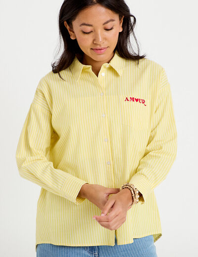 Chemise droite broderie col am&eacute;ricain jaune femme