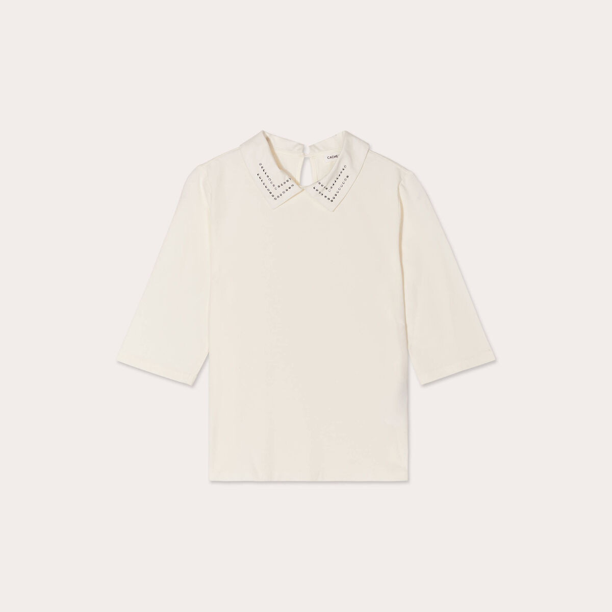 T-shirt col bijoux ecru femme