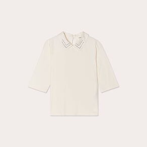 T-shirt col bijoux ecru femme