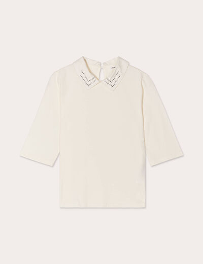 T-shirt col bijoux ecru femme
