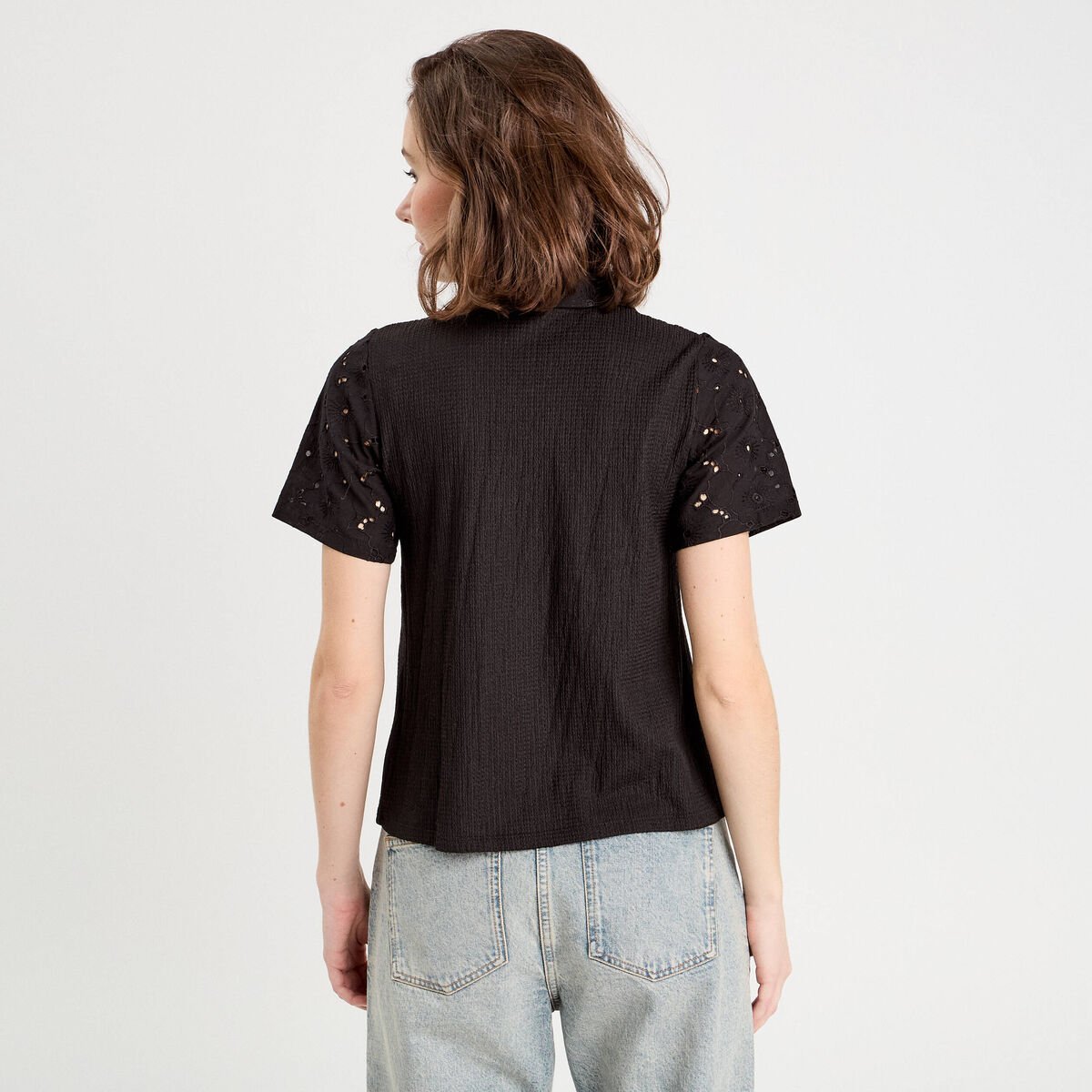 Chemise broderie anglaise noir femme