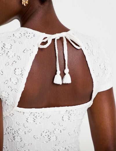 T-shirt ajust&eacute; &agrave; relief manches courtes ecru femme