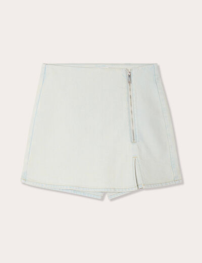 Jupe-short trapèze en jean denim bleach femme