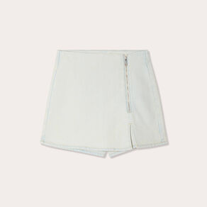 jupe short trapeze en jean denim bleach femme Jupe-short trapèze en jean denim bleach femme