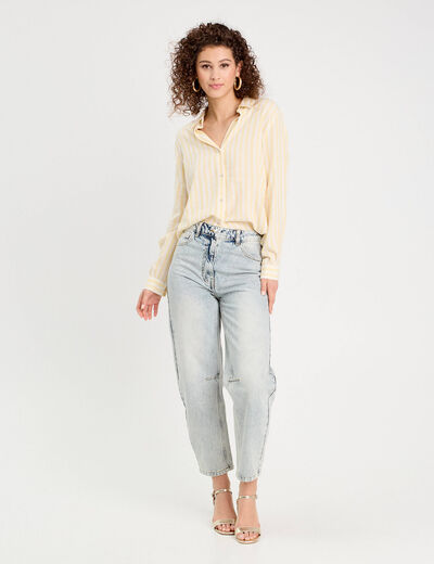 Chemise manches longues contenant du lin jaune clair femme