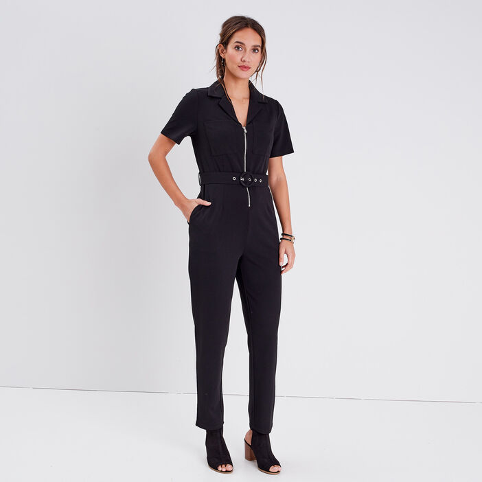 Combinaison pantalon zippée noir femme