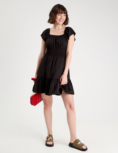 Robe évasée manches courtes noir femme