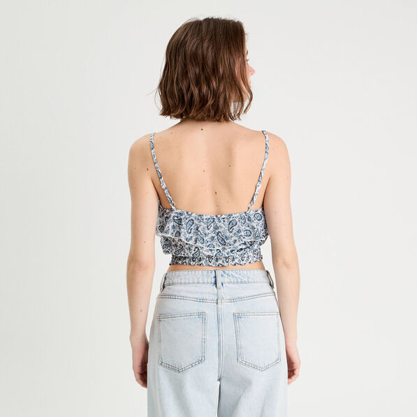 blouse cropped volants bleu femme Blouse cropped volants bleu femme