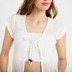 Gilet manches courtes aspect dentelle ecru femme