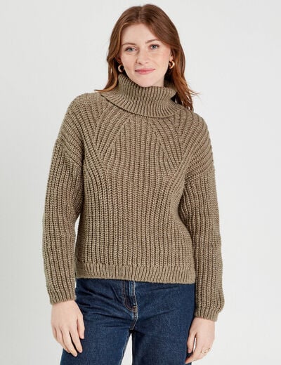 Pull avec col roulé vert kaki femme