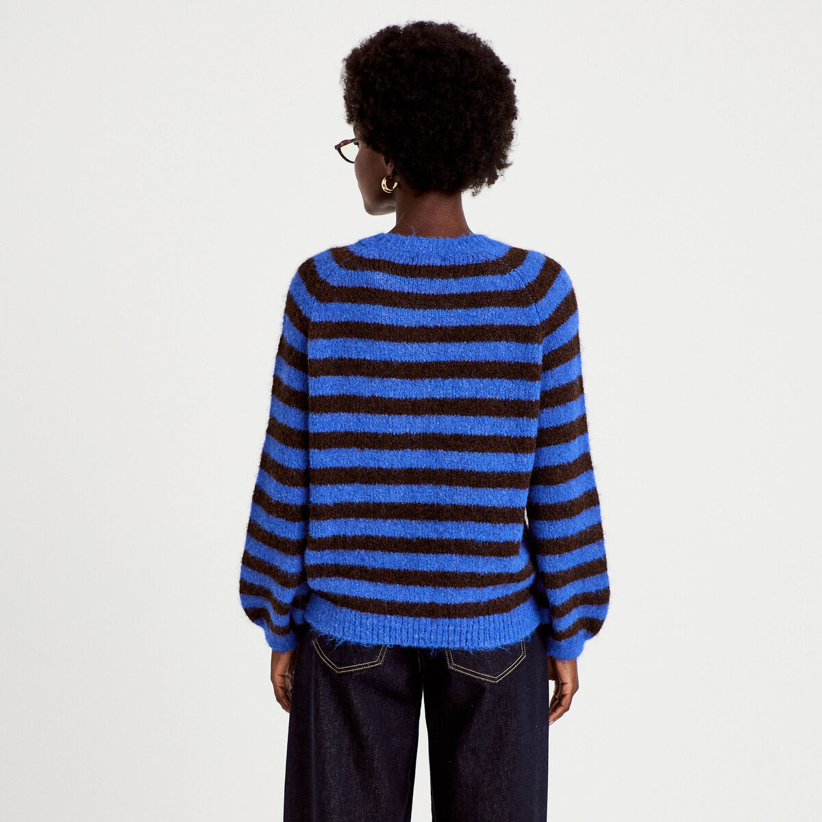 Pull ample col rond manches longues bleu electrique femme
