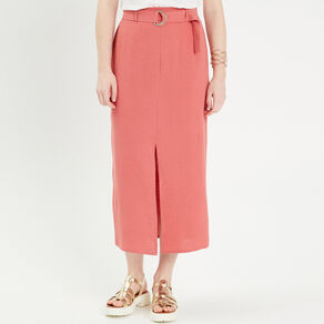 Jupe midi droite fendue vieux rose femme