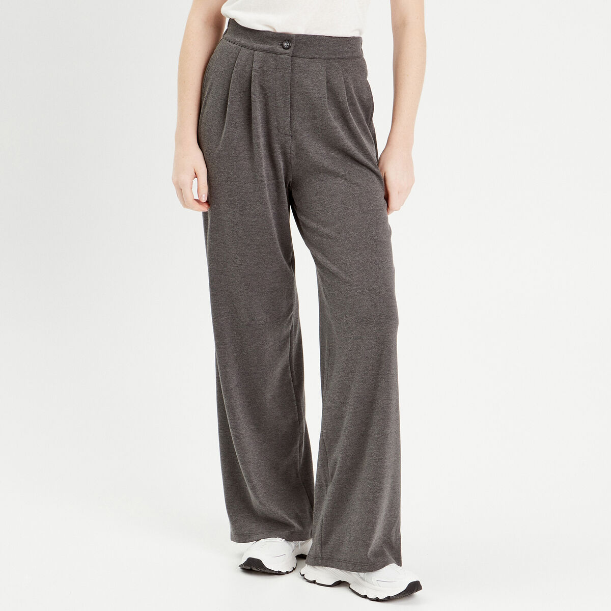 Pantalon city large fluide gris clair femme