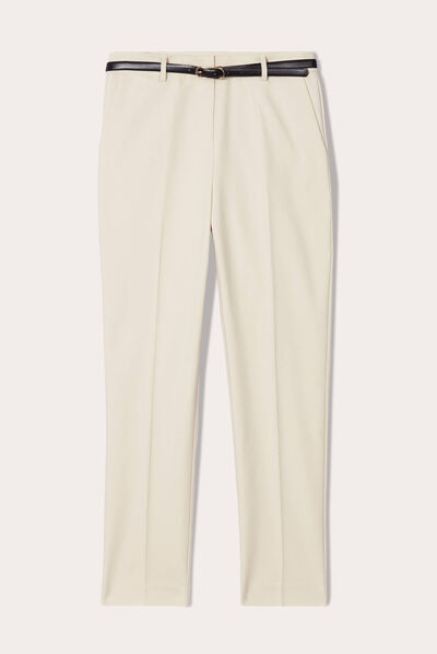 Pantalon cigarette ceinturé ecru femme