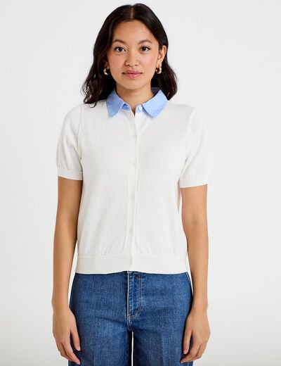 Polo col chemise manches courtes blanc femme