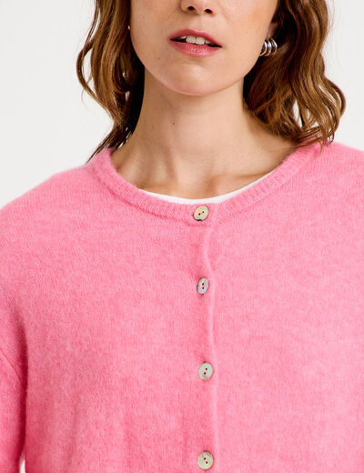 Gilet manches longues rose vif femme
