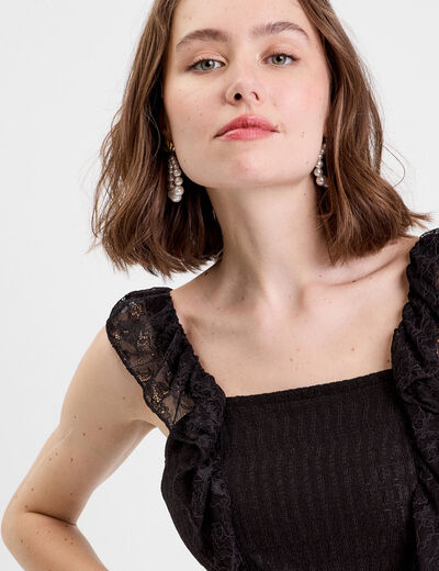 Top sans manches dentelle bas resserr&eacute; noir femme