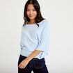 Pull ample manches courtes col rond bleu ciel femme