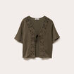 Blouse manches courtes nouée vert kaki femme