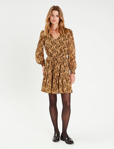 Robe droite col en V marron femme
