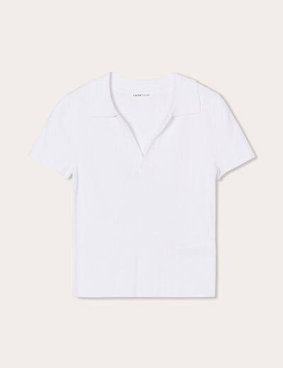 T-shirt manches courtes col polo blanc femme