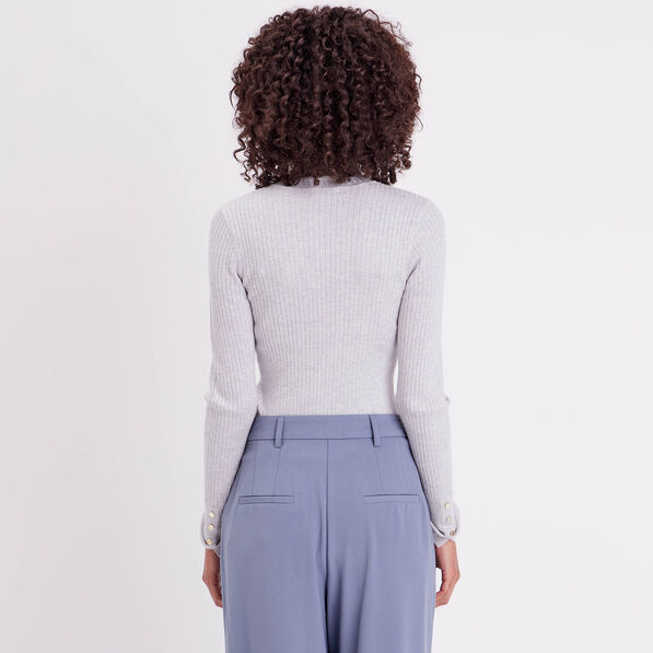 pull col roule cotele gris clair femme Pull col roulé côtelé gris clair femme