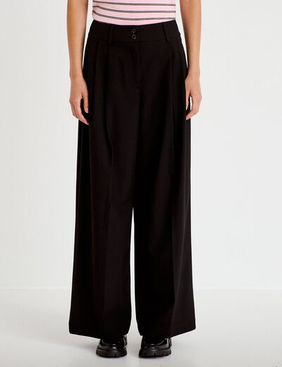 Pantalon large &agrave; pinces noir femme