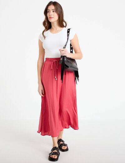 Jupe longue &eacute;vas&eacute;e satin rose framboise femme