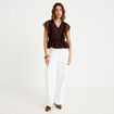 Blouse d&eacute;collet&eacute; voile manches courtes marron fonc&eacute; femme