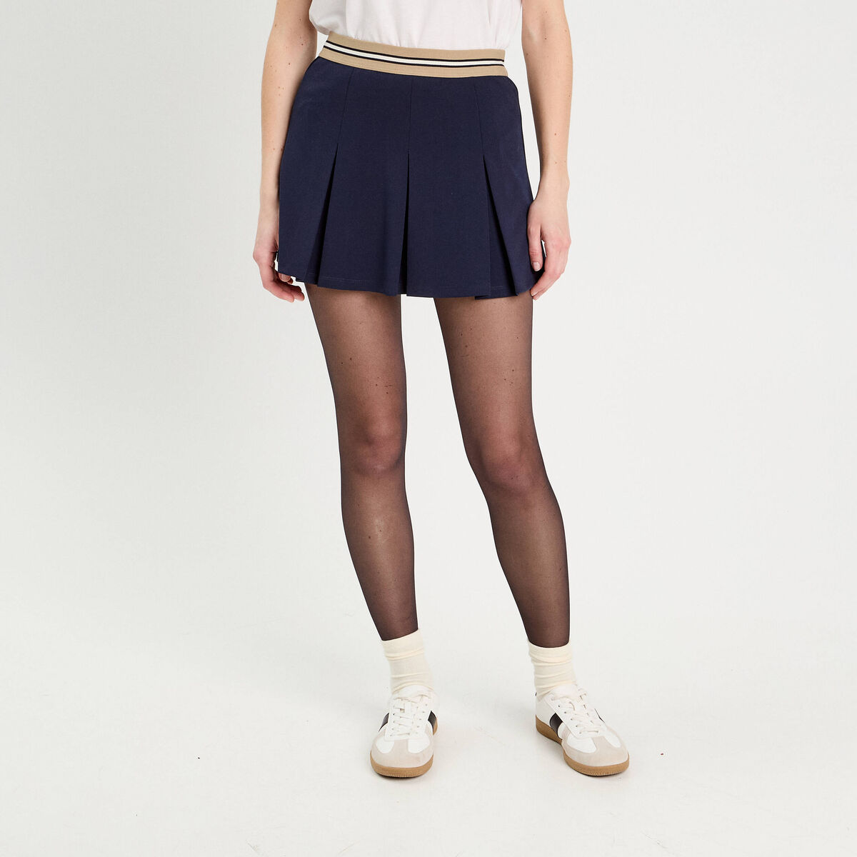 Jupe évasée plissée bleu marine femme