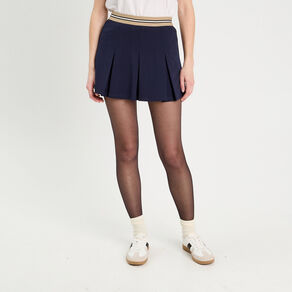 Jupe évasée plissée bleu marine femme
