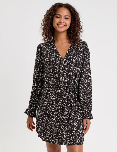 Robe droite ceintur&eacute;e blanc femme