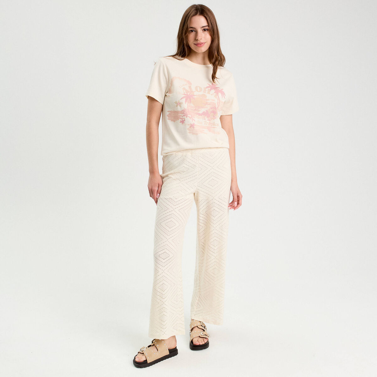 T-shirt manches courtes ecru femme