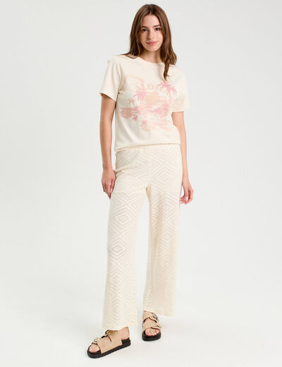 T-shirt manches courtes ecru femme