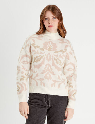 Pull col montant ecru femme